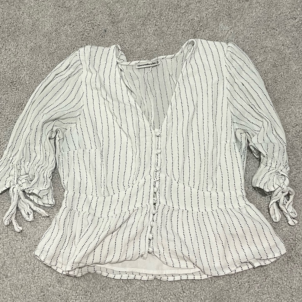 Abercrombie & Fitch White Striped Peplum Button Front Blouse